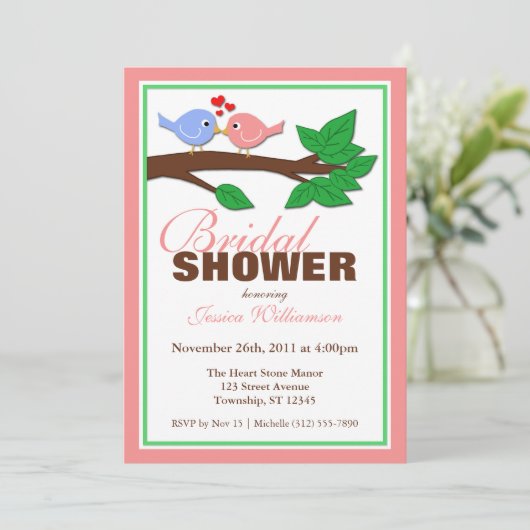 Tortelduifjes op een tak - Uitnodigingen voor brui (Staand voorkant)