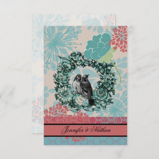 Tortelduifjes op Floral Wreath RSVP-kaart RSVP Kaartje (Voorkant / Achterkant)