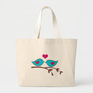 Tortelduifjes op groen grote tote bag