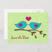 Tortelduifjes op Groen Save the Date Briefkaart (Voorkant / Achterkant)