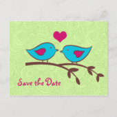 Tortelduifjes op Groen Save the Date Briefkaart (Voorkant)