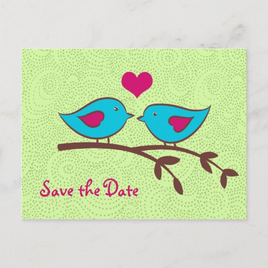 Tortelduifjes op Groen Save the Date Briefkaart (Voorkant)