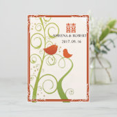 Tortelduifjes op het Chinese huwelijk tegen boomst Kaart (Staand voorkant)