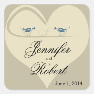 Tortelduifjes op het Ecru Heart Wedding Vierkante Sticker