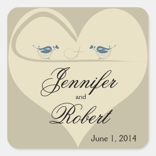 Tortelduifjes op het Ecru Heart Wedding Vierkante Sticker (Voorkant)