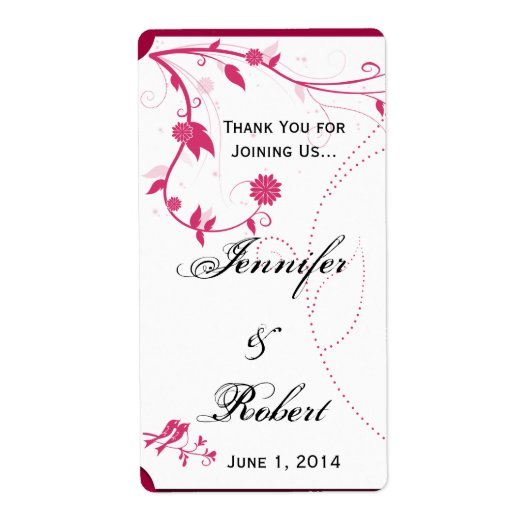 Tortelduifjes op het etiket Roze en Witte wijn (Voorkant)