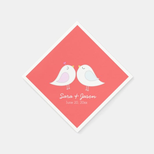 Tortelduifjes op koraalachtergrond bevestigen servet (Hoek)