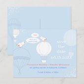 Tortelduifjes op luchtballonnen Bewaar de datum Aankondigingskaart (Voorkant / Achterkant)