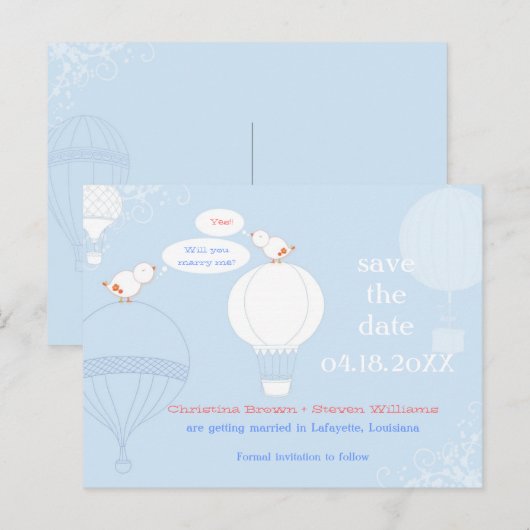Tortelduifjes op luchtballonnen Bewaar de datum Aankondigingskaart (Voorkant / Achterkant)