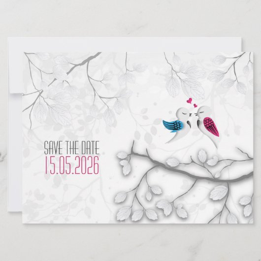 Tortelduifjes op Magical White - Wedding Save the  Date (Voorkant)
