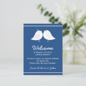 Tortelduifjes op Navy Blue Wedding Welkom Kaart (Staand voorkant)