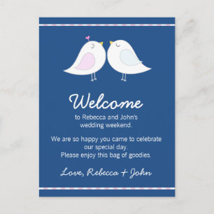 Tortelduifjes op Navy Blue Wedding Welkom Kaart