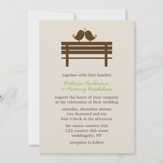 Tortelduifjes op Park Bench Wedding Kaart (Voorkant)