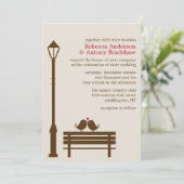 Tortelduifjes op Park Bench Wedding Kaart (Staand voorkant)