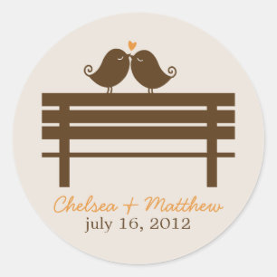 Tortelduifjes op Park Bench Wedding Ronde Sticker