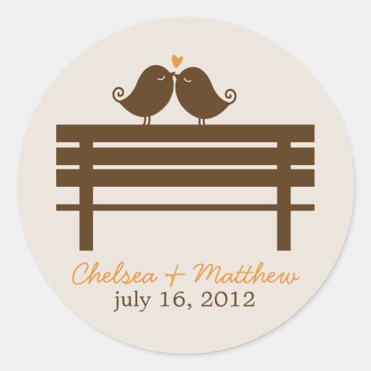 Tortelduifjes op Park Bench Wedding Ronde Sticker (Voorkant)