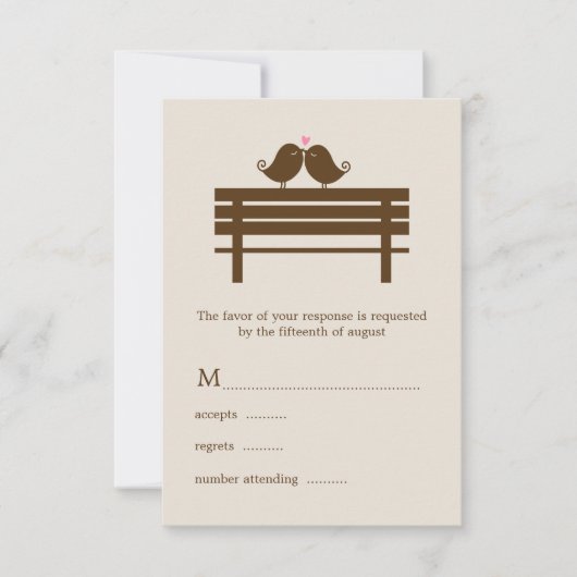 Tortelduifjes op Park Bench Wedding RSVP Kaartje (Voorkant)