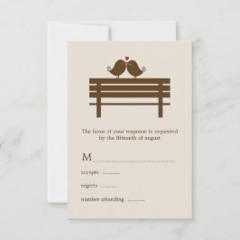 Tortelduifjes op Park Bench Wedding RSVP Kaartje