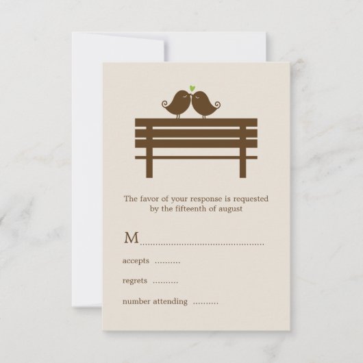 Tortelduifjes op Park Bench Wedding RSVP Kaartje (Voorkant)