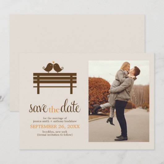Tortelduifjes op Park Bench Wedding Save The Date (Voorkant / Achterkant)