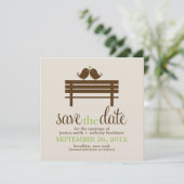 Tortelduifjes op Park Bench Wedding Save The Date (Staand voorkant)