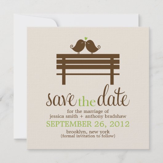 Tortelduifjes op Park Bench Wedding Save The Date (Voorkant)