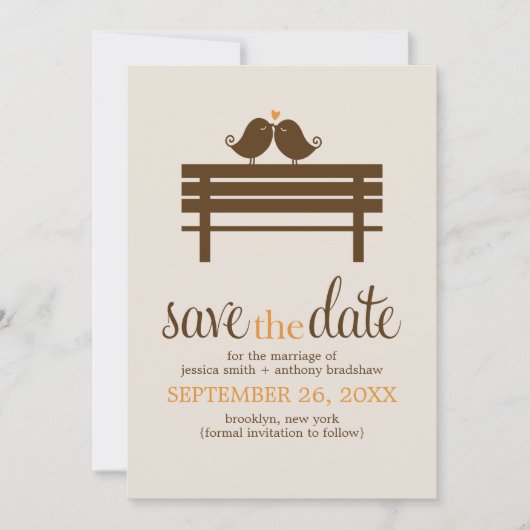 Tortelduifjes op Park Bench Wedding Save The Date (Voorkant)