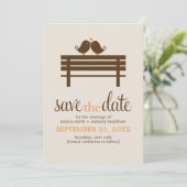 Tortelduifjes op Park Bench Wedding Save The Date (Staand voorkant)