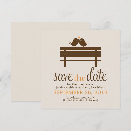 Tortelduifjes op Park Bench Wedding Save The Date (Voorkant / Achterkant)