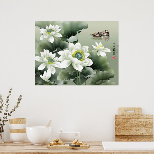 Tortelduifjes op Pond bij Play Poster (Keuken)