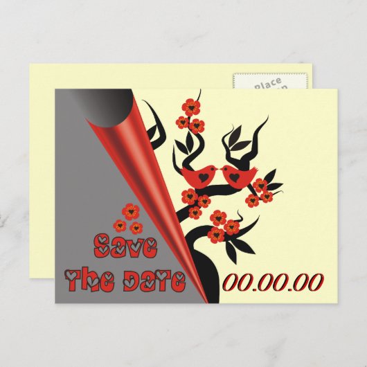 Tortelduifjes op Sakura Tree Bewaar de datum Brief Aankondigingskaart (Voorkant / Achterkant)