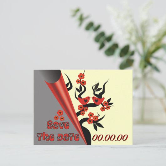 Tortelduifjes op Sakura Tree Bewaar de datum Brief Aankondigingskaart (Staand voorkant)