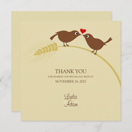 Tortelduifjes op tarwe - Hartelijk dank - Vierkant Bedankkaart (Voorkant / Achterkant)