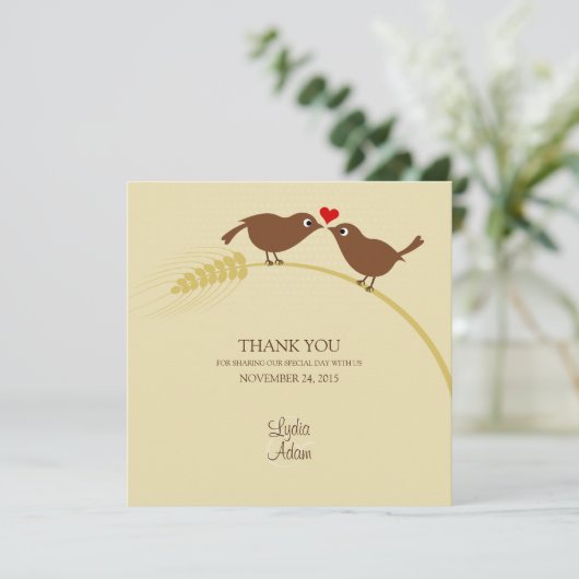 Tortelduifjes op tarwe - Hartelijk dank - Vierkant Bedankkaart (Staand voorkant)