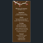 Tortelduifjes op Tree Wedding Menu Kaarten<br><div class="desc">Lente of natuur thema huwelijksuitnodigingen zijn voorzien van twee bruine vogel silhouetten zittend op een boomtak met perzik of roze bladeren op een prachtige aqua blauwe achtergrond. Bezoek onze winkel voor bijpassende producten. diepbedroefd</div>