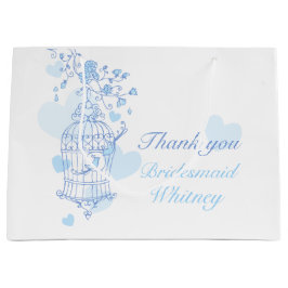 Tortelduifjes open vogelkooi blauwe trouwtas large cadeautasje