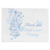 Tortelduifjes open vogelkooi blauwe trouwtas large cadeautasje (Achterkant)