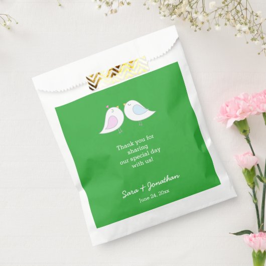 Tortelduifjes over groene bruiloft Dank u Bedankzakje (Gezegeld)