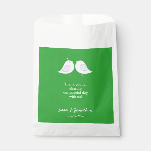 Tortelduifjes over groene bruiloft Dank u Bedankzakje (Voorkant)
