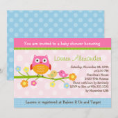 Tortelduifjes & Owl op de Uitnodiging van het Baby (Voorkant / Achterkant)