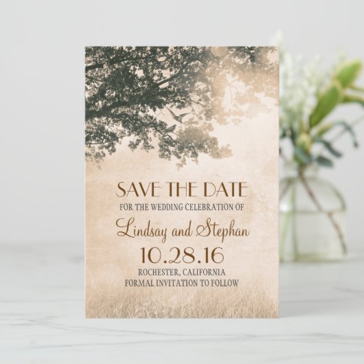 Tortelduifjes Paar Oude Boom Opslaan De Datum Uitn Save The Date (Staand voorkant)