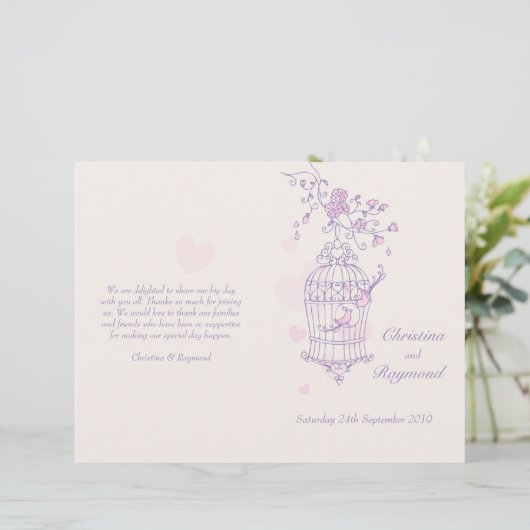 Tortelduifjes paars roze programma voor grote brui (Staand voorkant)