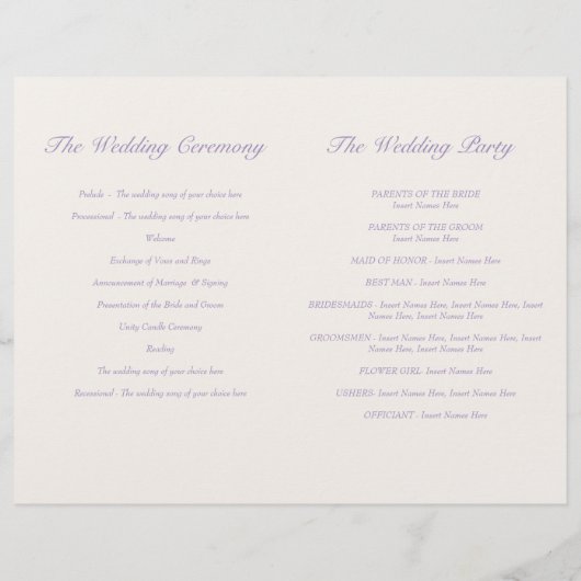 Tortelduifjes paars roze programma voor grote brui (Achterkant)