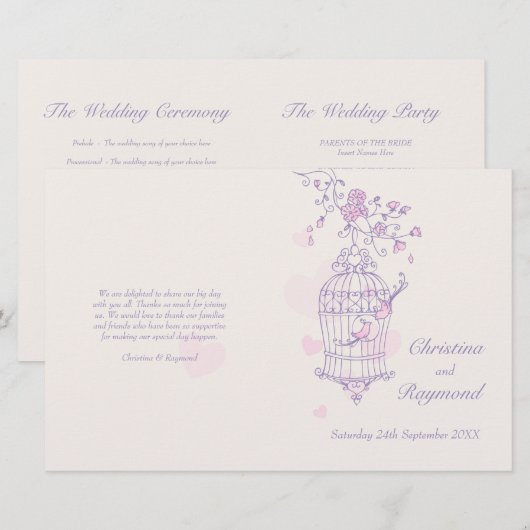 Tortelduifjes paars roze weddenschap (Voorkant / Achterkant)