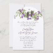 Tortelduifjes Paarse Blooms Bruiloft Kaart (Voorkant)