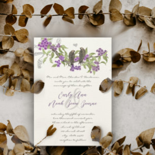  Tortelduifjes Paarse Blooms Bruiloft Kaart