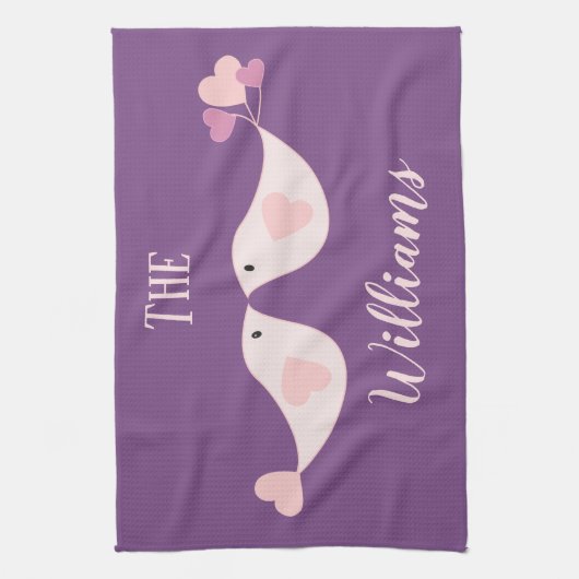 Tortelduifjes paarse en roze theedoek (Verticaal)