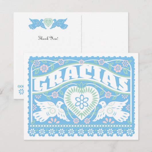 Tortelduifjes Papel Picado Bedankt briefkaart (Voorkant / Achterkant)