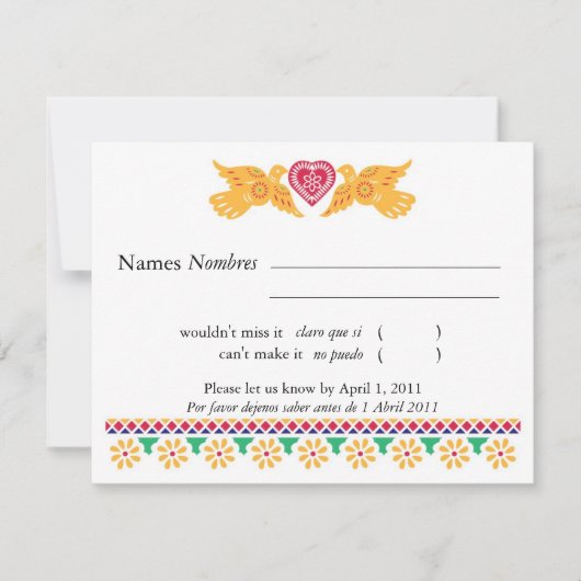 Tortelduifjes Papel Picado Style RSVP-kaart RSVP Kaartje (Voorkant)