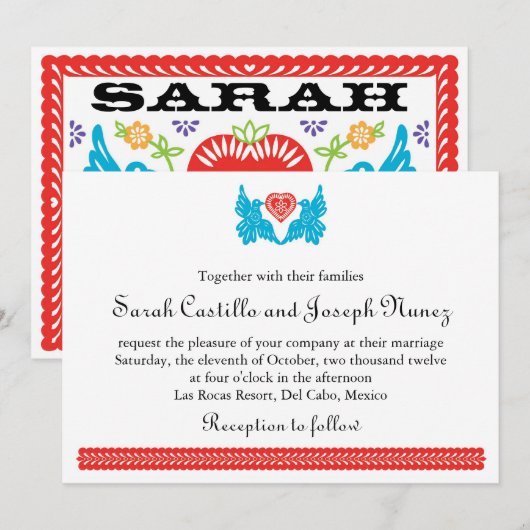 Tortelduifjes Papel Picado Weddenschap Kaart (Voorkant / Achterkant)